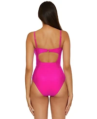 Becca Women's Monte Carlo Shiny Rib-Knit One Piece Swimsuit