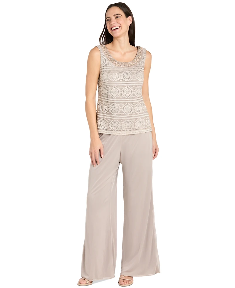 R & M Richards 3-Pc. Jacket, Lace Top & Wide-Leg Pants Set