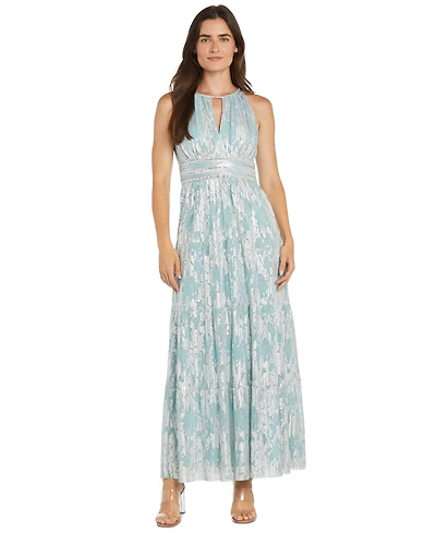 R & M Richards Women's Foil Printed Tiered Halter Dress
