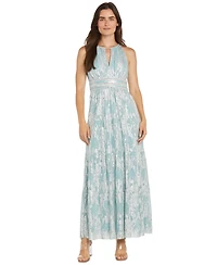 R & M Richards Women's Foil Printed Tiered Halter Dress