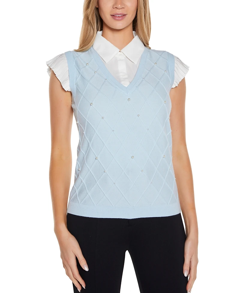 Belldini Women's Two-Fer Pullover Sweater