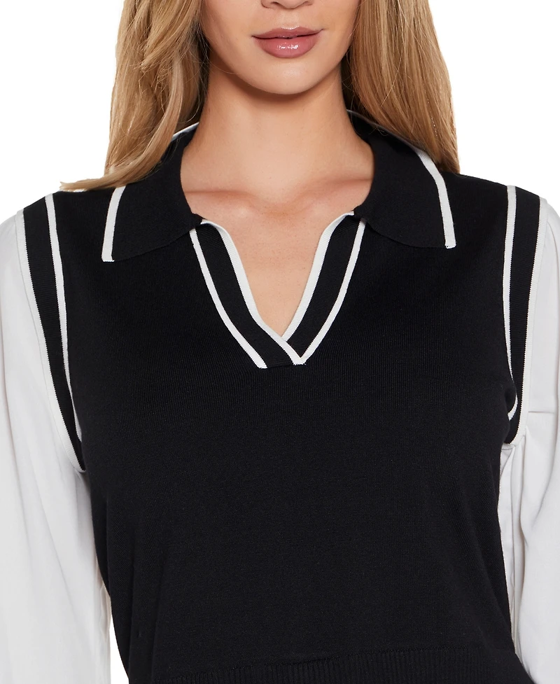 Belldini Women's Collared Two-Fer Sweater