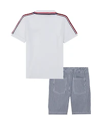 Tommy Hilfiger Toddler Boys 2-Piece Signature Polo Shirt and Yarn-Dyed Stripe Oxford Shorts Sets