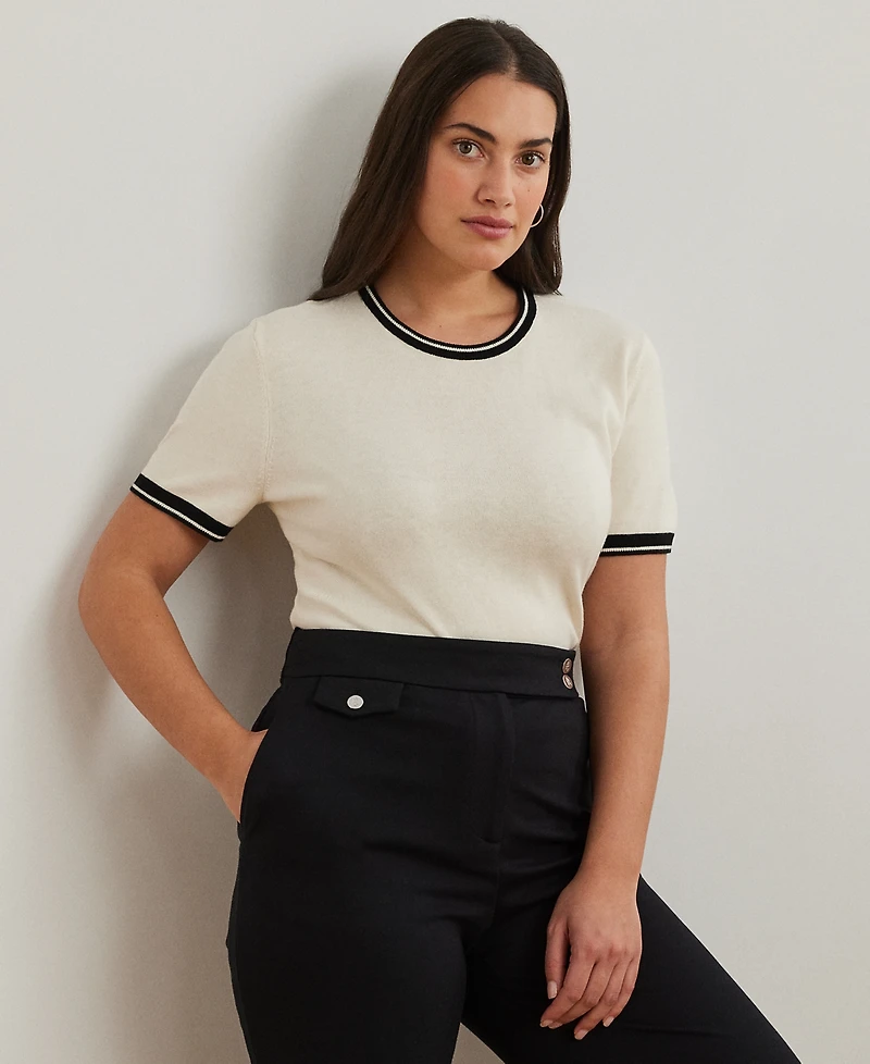 Lauren Ralph Lauren Plus Size Two-Tone Short-Sleeve Sweater