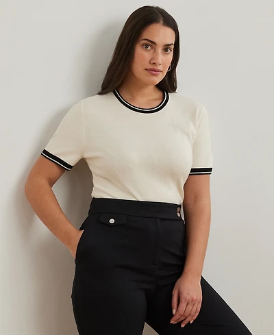 Lauren Ralph Lauren Plus Size Two-Tone Short-Sleeve Sweater
