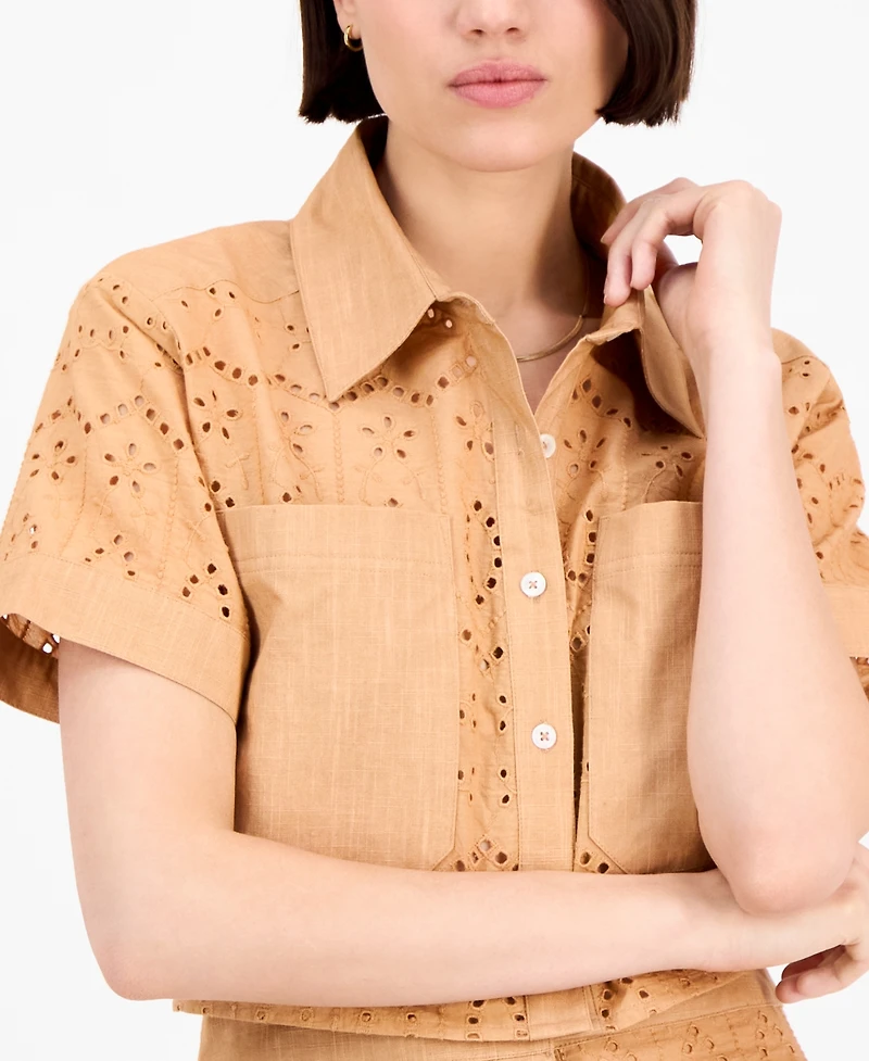 Avec Les Filles Women's Boxy Eyelet Shirt