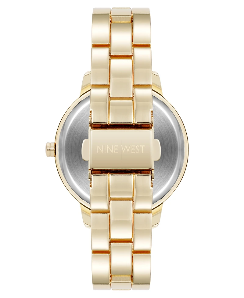 Nine West Women's Quartz Gold-Tone Metal Alloy Delicate Floral Dial Watch, 36mm