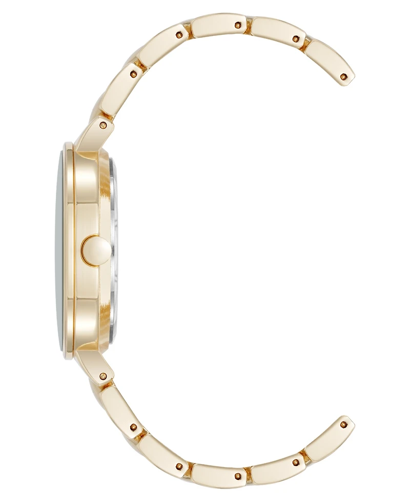 Nine West Women's Quartz Round Tan and Gold-Tone Metal Alloy Bracelet Watch, 32mm