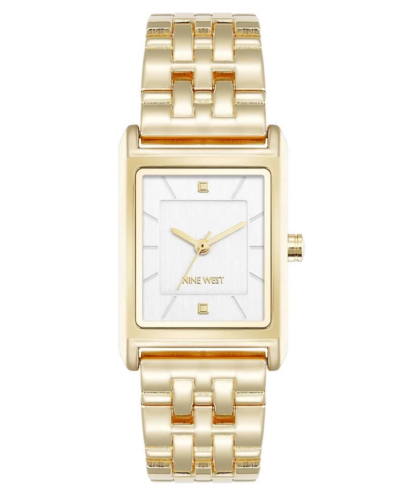 Nine West Women's Quartz Rectangular White and Gold-Tone Metal Alloy Watch, 24mm