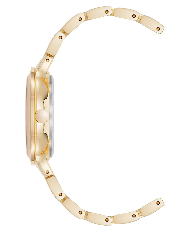 Nine West Women's Quartz Round Pink Enamel and Gold-Tone Metal Alloy Watch, 32mm