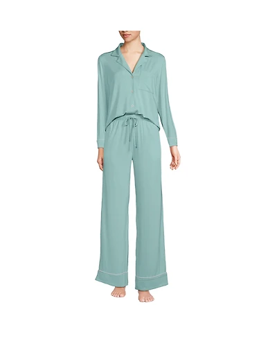 Lands' End Women's Cooling 2 Piece Pajama Set - Long Sleeve Top and Pants