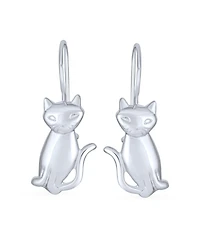 Bling Jewelry Cute Siamese Kitten Cat Dangle Earrings in Polished Sterling Silver