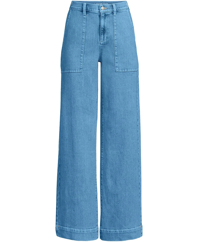 Lands' End Women's Soft Denim High Rise Wide Leg Utility Jeans