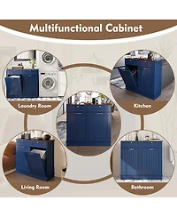 Two-Compartment Tilt-Out Trash Cabinet, Pet Proof Kitchen Cabinet with Can, Free Standing Laundry Sorter Hamper