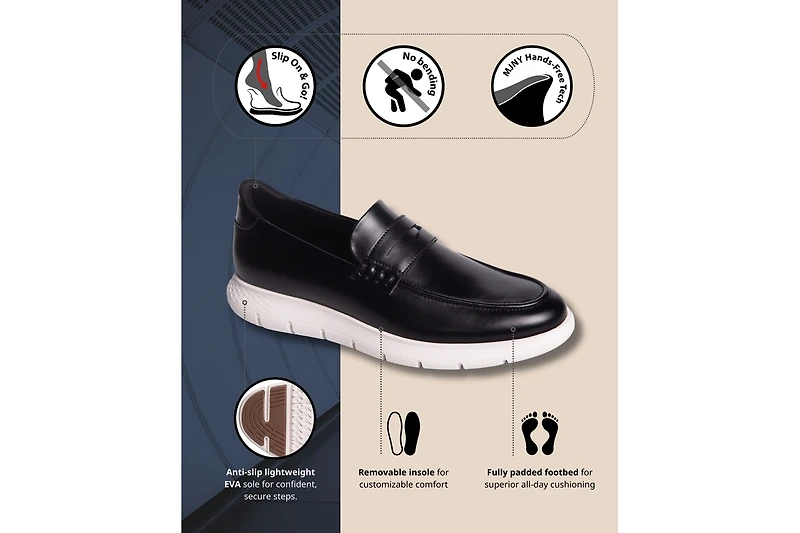 Marc Joseph New York Men's Douglas Street Hands-Free Slip On Technology Lightweight Leather Penny Loafers