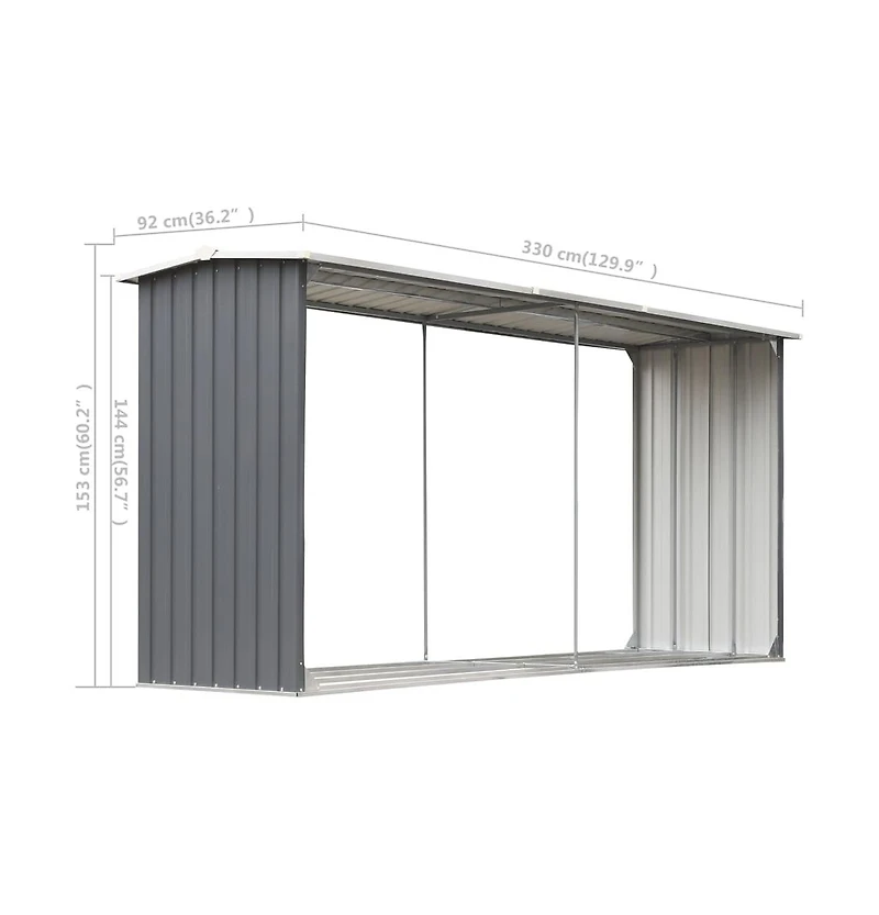 Garden Log Storage Shed Galvanized Steel 129.9"x36.2"x60.2" Gray