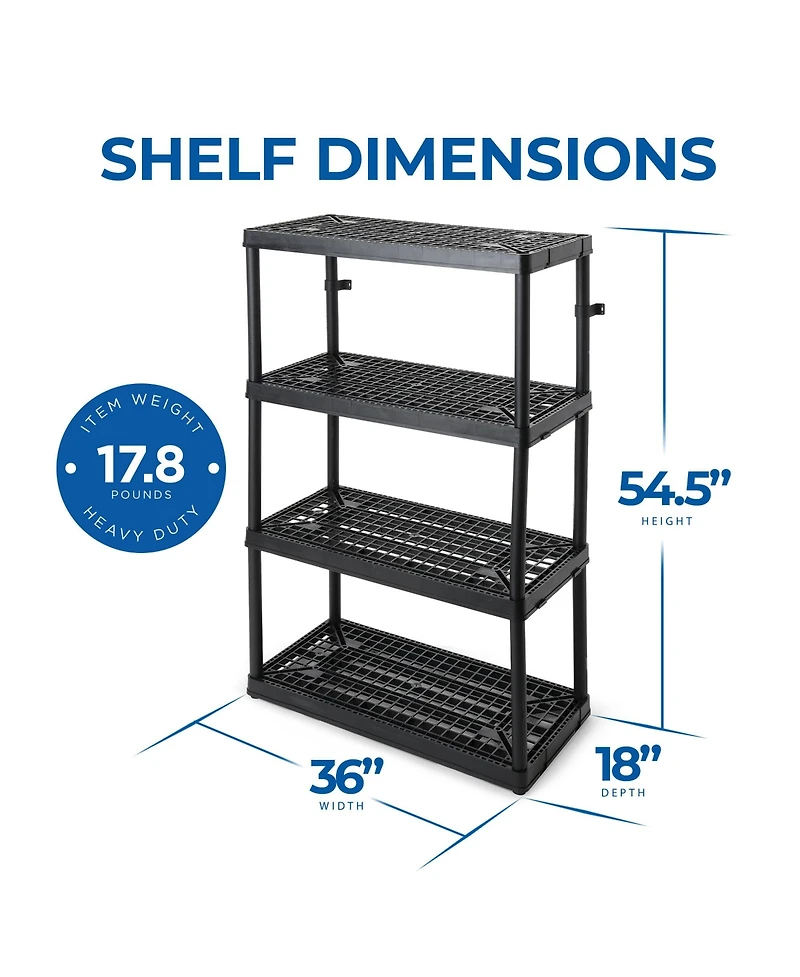 Gracious Living 4 Shelf Fixed Height Ventilated Heavy Duty Storage Unit, Black