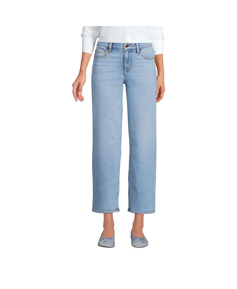 Lands' End Women's Soft Denim Mid Rise Relaxed Straight Crop Jeans