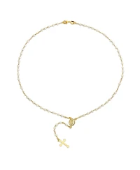Bling Jewelry Dainty Religious Guardian Angel Rosary Necklace with White Simulated Pearls Gold Plated Brass