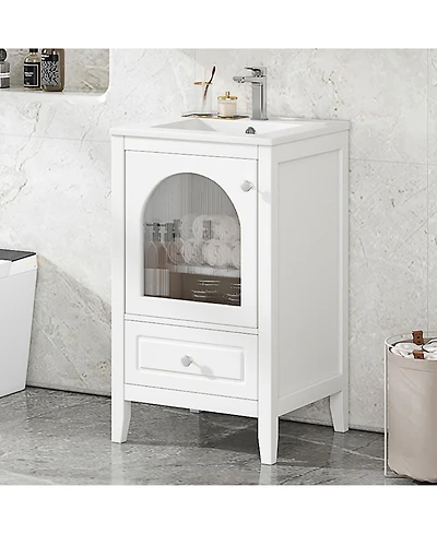 Streamdale 20" Bathroom Vanity with Sink, Bathroom Cabinet with Soft Closing Glass Door, A Drawer, White