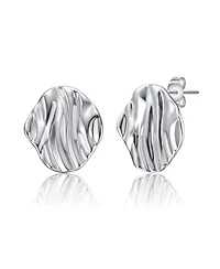 Sterling Silver White Gold Plated Rippled Surface Stud Earrings