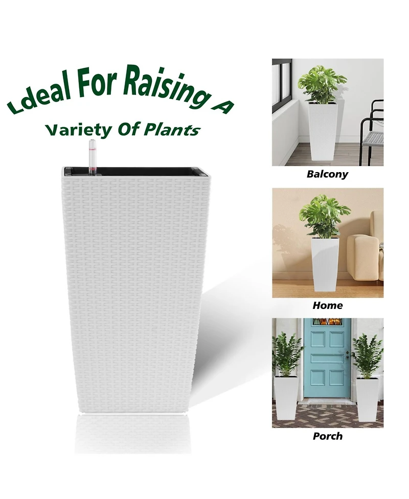 Streamdale Modern Rattan Planter with Self-Watering (22.6", White, 2-Pack)