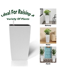 Streamdale Modern Rattan Planter with Self-Watering (22.6", White, 2-Pack)
