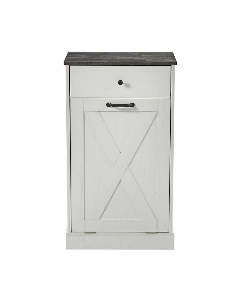 Single Door Trash Cabinet Tilt Trash Cabinet Kitchen Trash Can - Splice Wood White