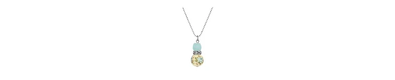 2028 Silver-Tone Blue Rose Bead Drop Necklace