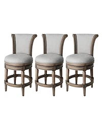 Maven Lane Pullman Counter Stool in Reclaimed Oak Finish with Ash Grey Fabric Upholstery, Set of 3