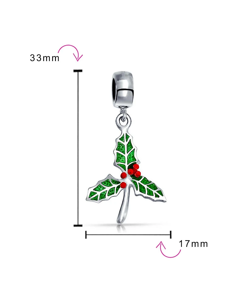 Bling Jewelry Christmas Charm Bead Green Mistletoe Holly Dangle Sterling Silver for Bracelets