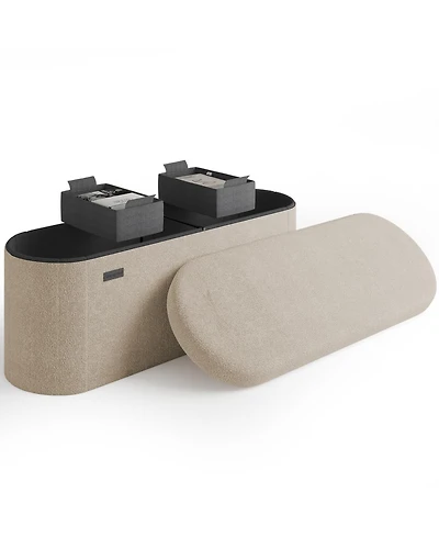 Ovel Boucle Ottoman Storage Bench – Modern Foot Stool