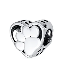 Bling Jewelry Black Cz Heart Paw Print Charm Bead Pet Lovers - Fits European Bracelet