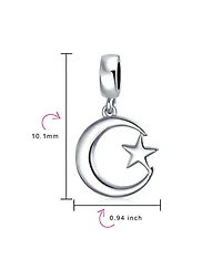 Bling Jewelry Inspirational Celestial Moon Star Dangle Charm Bead Sterling Silver for Bracelet