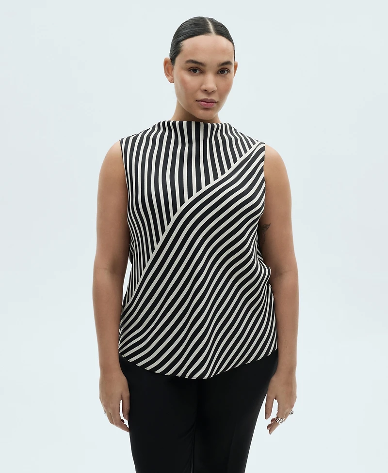 Mango Women's Striped Perkins Collar Blouse Top