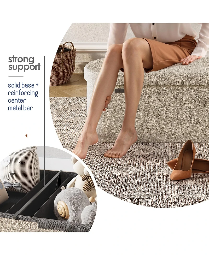 Ovel Boucle Ottoman Storage Bench – Modern Foot Stool