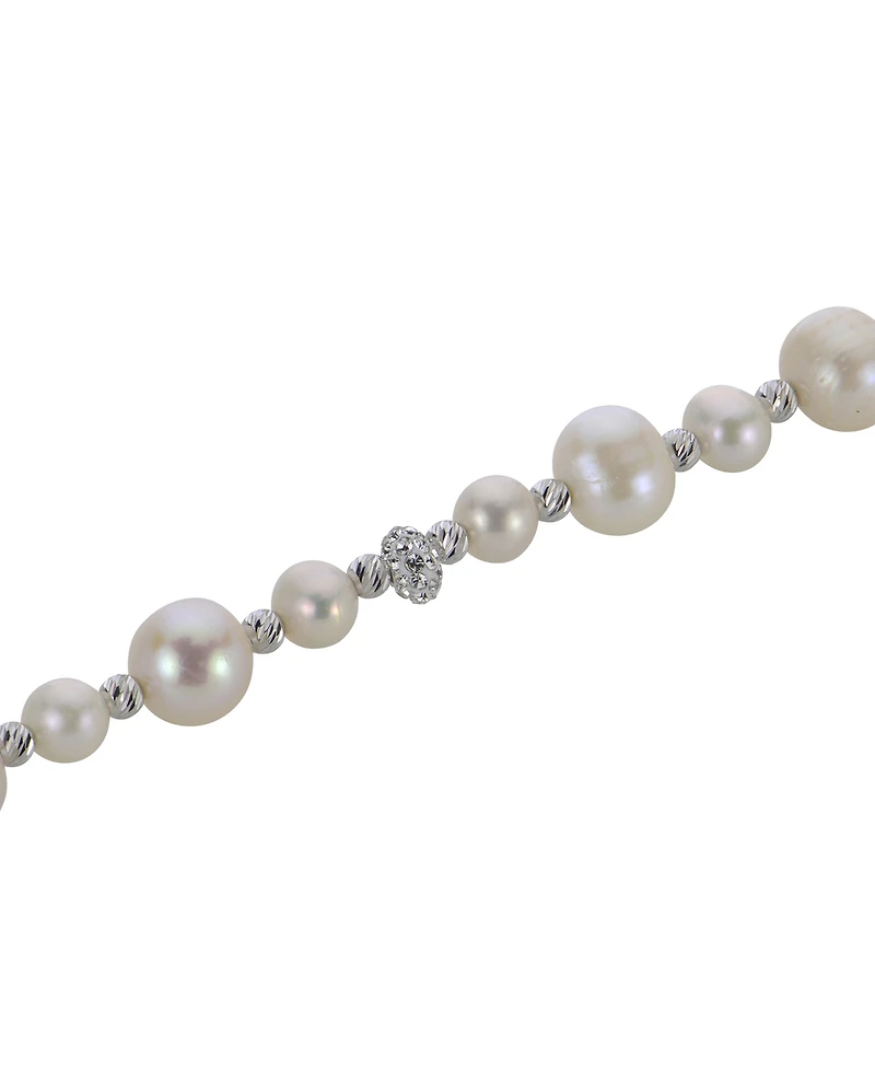Cultured Freshwater Pearl (5-6 & 8-9mm) & Crystal Bracelet in Sterling Silver