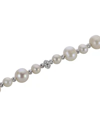 Cultured Freshwater Pearl (5-6 & 8-9mm) & Crystal Bracelet in Sterling Silver