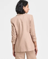 Bar Iii Women's Ruched-Sleeve Open-Front Linen Blazer, Exclusively at Macy's