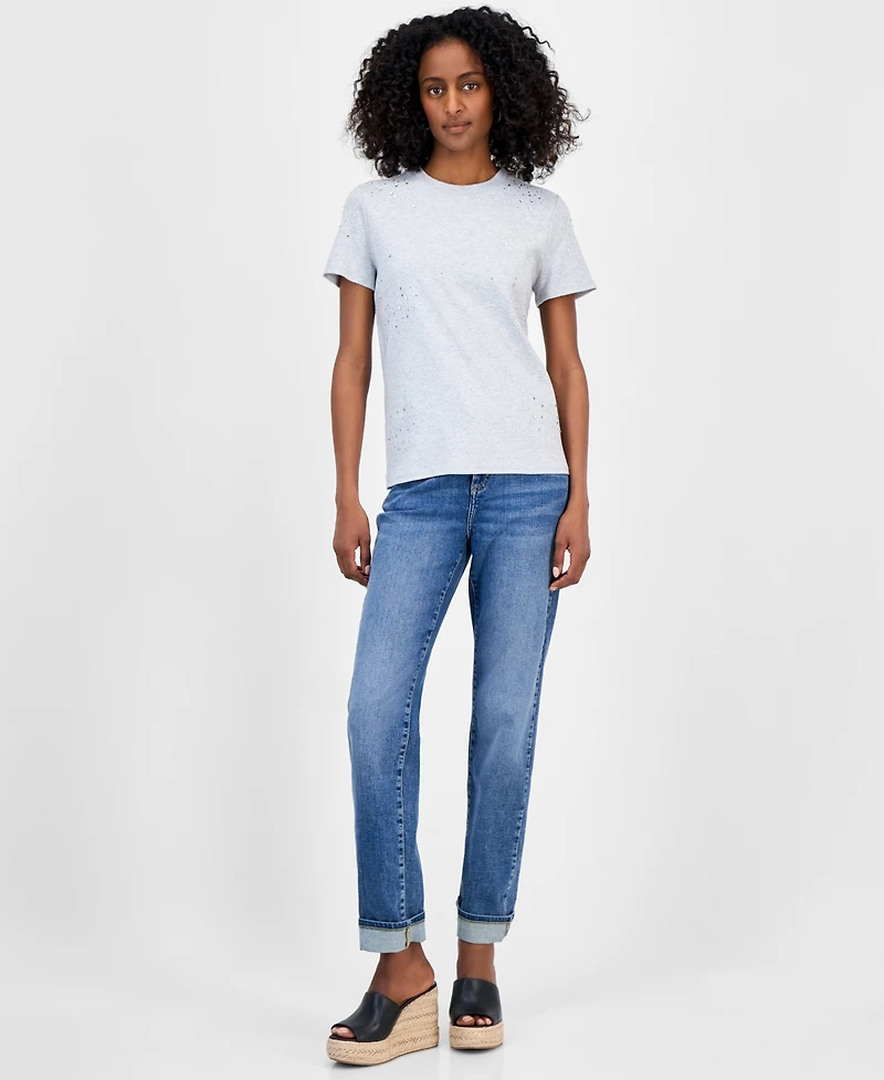 I.n.c. International Concepts Women's Cotton Embellished T-Shirt, Exclusively at Macy's