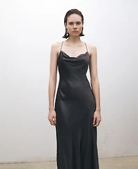 Mango Women's Draped Neckline Mulberry Silk Dress