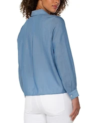 Liverpool Los Angeles Petite Long-Sleeve Popover Woven Blouse