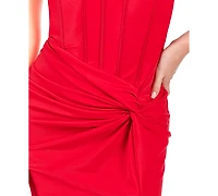 Alex & Sophia Juniors' Corset Draped-Front Side-Slit Gown