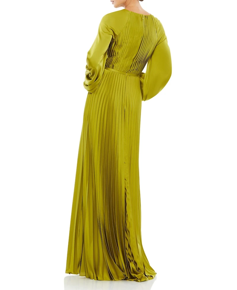 Mac Duggal Women's Long Sleeve Structured Bow Draped Gown