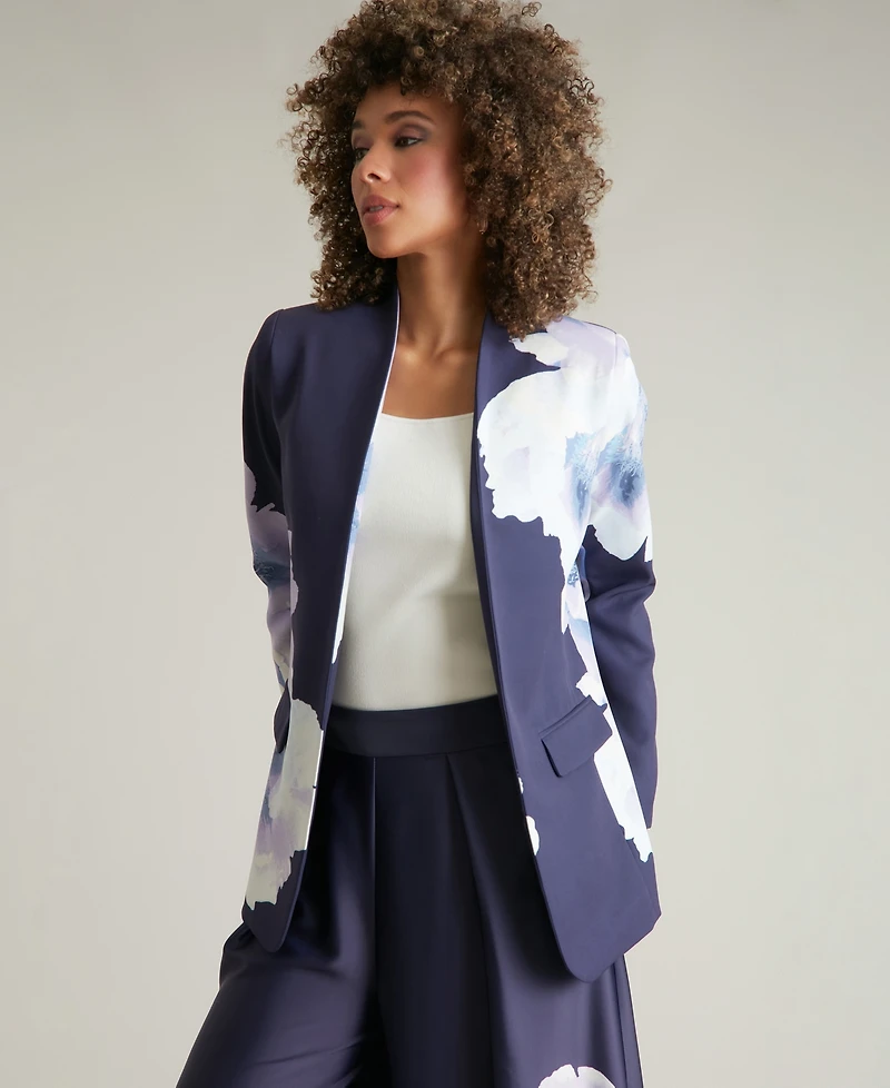Muse Women's Floral Collarless Open-Front Jacket