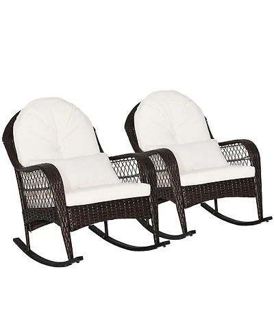 2PCS Patio Wicker Rocking Chair W/Seat Back Cushions & Lumbar Pillow Balcony