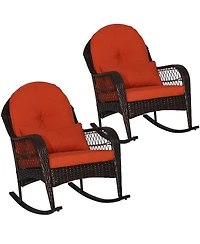 2PCS Patio Wicker Rocking Chair W/Seat Back Cushions & Lumbar Pillow Balcony