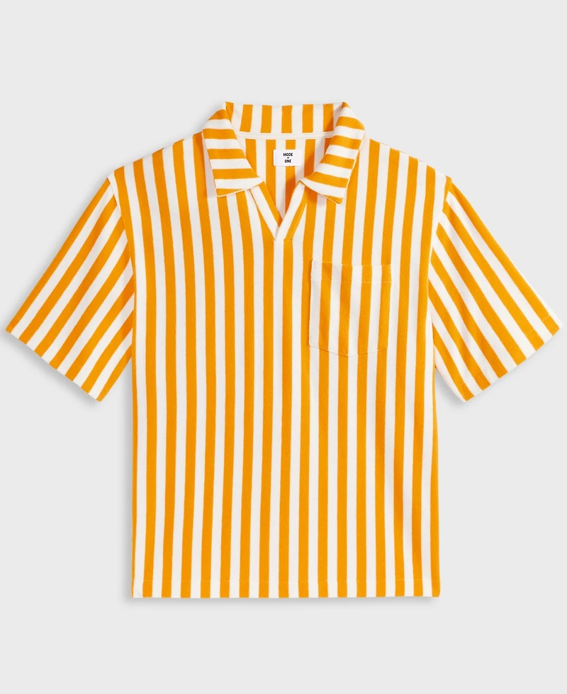 Mode of One Men's Johnny Collar Striped Terry Shirt, Exclusively at Macy's