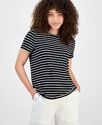 Liverpool Los Angeles Petite Striped Crewneck Short-Sleeve T-Shirt
