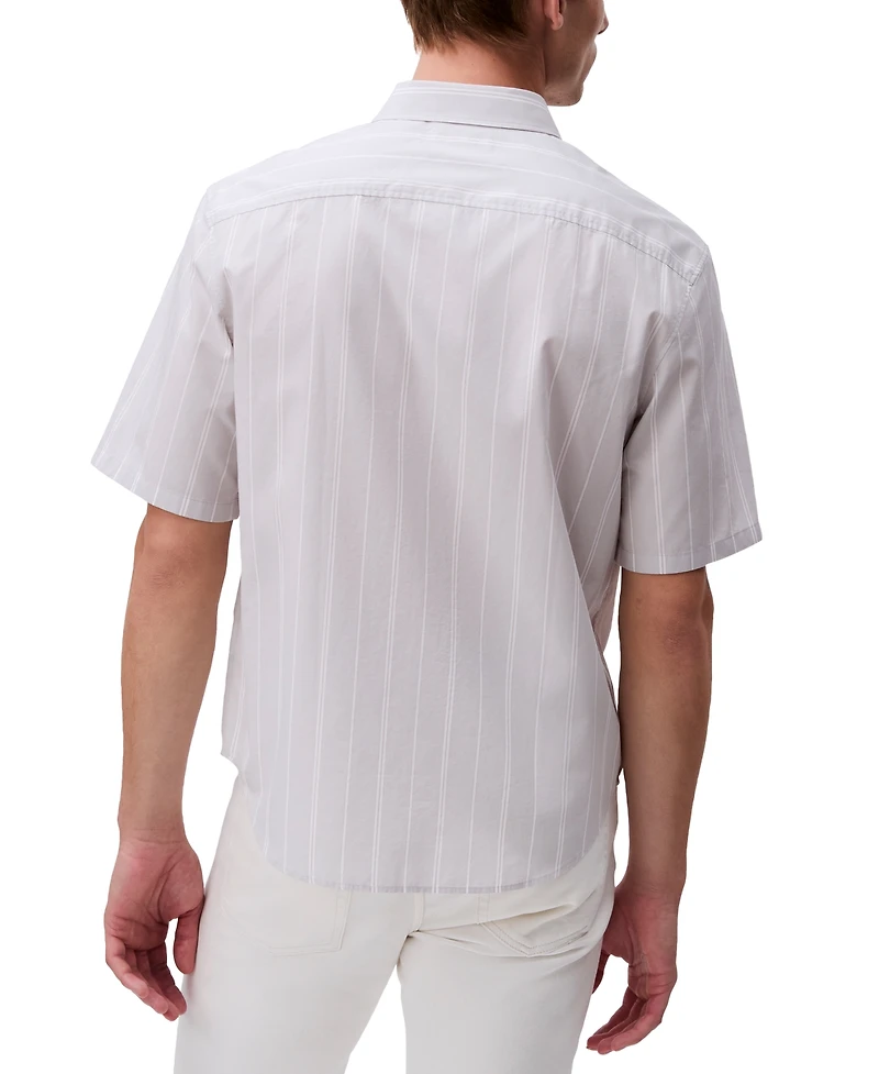 Calvin Klein Men's Relaxed Fit Short Sleeve Poplin Striped Button-Front Shirt